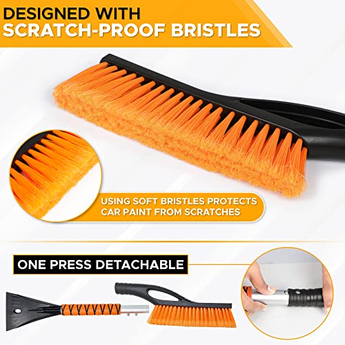 EcoNour 27" Aluminum Snow Brush with Ice Scrapers for Car Windshield and Window (1Pack) | Car Snow Scraper and Brush with Ergonomic Foam Grip Winter Accessories (Orange)