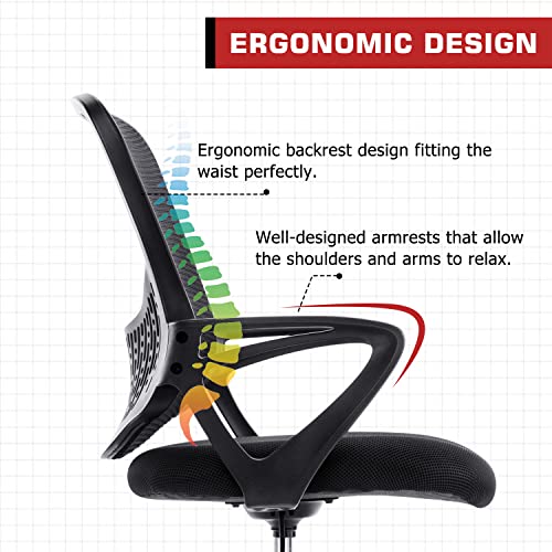 HOMEFLA Mid-Back Mesh Drafting Chair - Tall Office Chair with Armrest Standing Desk Chair Counter Height with Adjustable Foot Ring (Black)