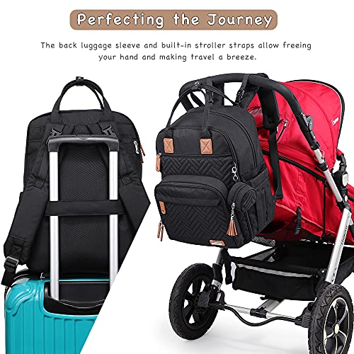 iniuniu Diaper Bag Backpack, 4 in 1 kit Large Unisex Baby Bags for Boys Girls, Waterproof Travel Back Pack with Diaper Pouch, Washable Changing Pad, Pacifier Case and Stroller Straps, Black