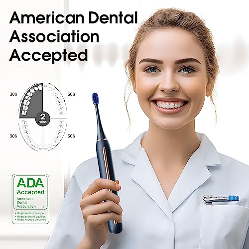 JIMOK Sonic Whitening Electric Toothbrush For Adults, Cleaning Toothbrushes Set With 3Dupont & 3Toray Brush Heads,1 Charge for 90 Days Use (Include Wall Adapter),5modes, A Extra Toothbrush Holder,Blue
