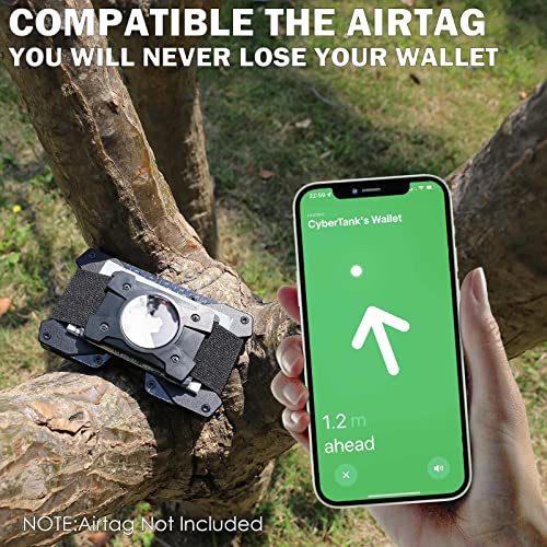 Mens Wallets With Airtag Holder Wallets for Men Slim RFID Blocking Front Pocket Credit Card Holder Aluminum Metal Small Minimalist Wallets with Cash Strap