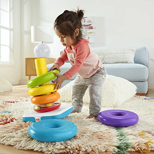 Fisher-Price Toddler Toy Giant Rock-A-Stack, 6 Stacking Rings with Roly-Poly Base for Ages 1+ Years, 14+ Inches Tall