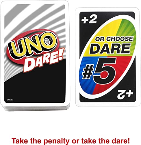 Mattel Games UNO Dare Card Game for Family Night Featuring Challenging and Silly Dares from 3 Different Categories