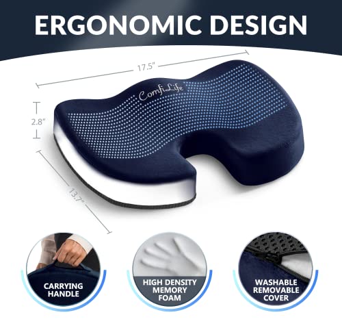 ComfiLife Gel Enhanced Seat Cushion – Non-Slip Orthopedic Gel & Memory Foam Coccyx Cushion for Tailbone Pain – Office Chair Car Seat Cushion – Sciatica & Back Pain Relief (Navy)