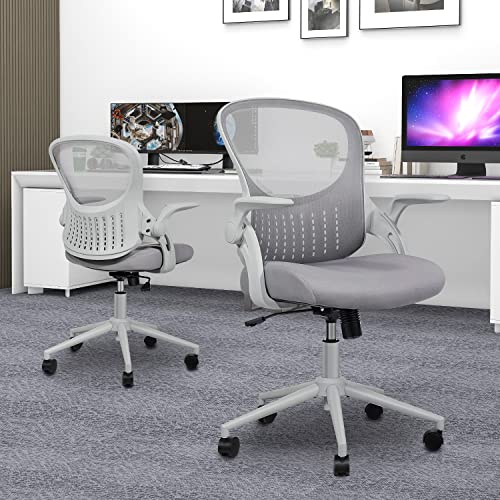 Home Office Chair Ergonomic Desk Chair Mesh Computer Chair Modern Height Adjustable Swivel Chair with Lumbar Support/Flip-up Arms, Grey