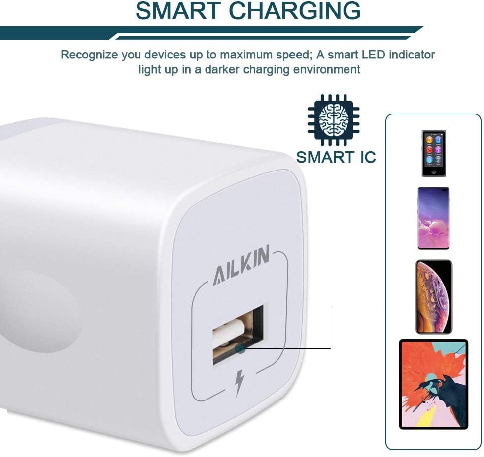 iPhone Charger Box, USB Block, 4 Pack Single USB Port Power Adapter for Apple iPhone, Samsung Galaxy, Google Pixel, USB Cube Wall Plug USB Outlet Multi Travel USB Ac Cargador Charging Blocks 1a White