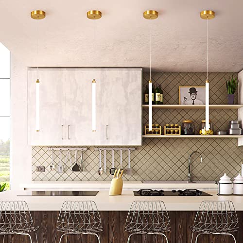 PENACINY 3 Pack Gold Pendant Light Fixtures, Integrated LED Kitchen Island Lighting, 15.7" Linear Pendant Lamp for Bedroom Bedside Bathroom Hallway Entryway, 4000K