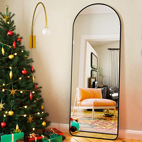 HARRITPURE 64"x21" Arched Full Length Mirror Floor Mirrors with Aluminum Alloy Frame Free-Standing Wall Mounted or Leaning Large Bedroom Dressing Mirror Modern & Contemporary Decor for Home,Black