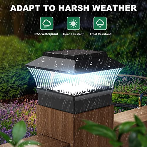 MXwcy Solar Post Lights Outdoor LED Deck Fence Patio Cap Lights Garden Decoration Lighting for 3.5x3.5 4x4 5x5 6x6 Wood Post 4 Pack Black
