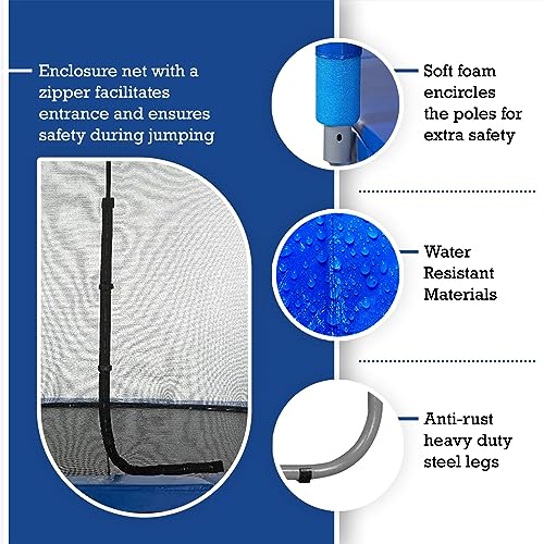 Machrus SKYTRIC Enclosed Trampoline 8FT 11FT 13 FT 15FT, Trampoline Kids, Trampoline Adults, Trampoline Kids and Adults, Kids Trampoline, Recreational Trampolines, Safety Net, Blue