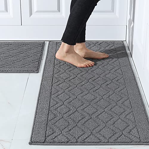 48x20 Inch/30X20 Inch Kitchen Rug Mats Made of 100% Polypropylene 2 Pieces Soft Kitchen Mat Specialized in Anti Slippery and Machine Washable (Grey)