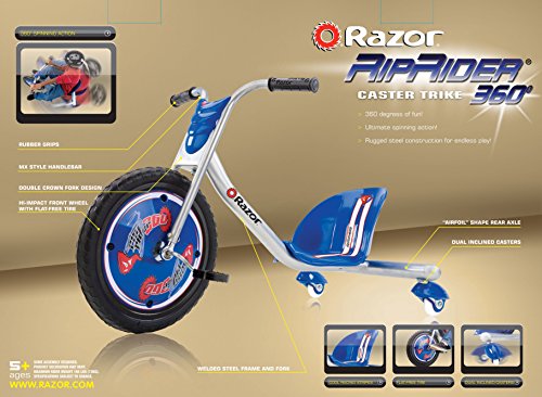 Razor RipRider 360 Caster Trike for Kids Ages 5+ - Lightweight, Rubber Handlebars, Steel Frame, for Riders up to 160 lbs