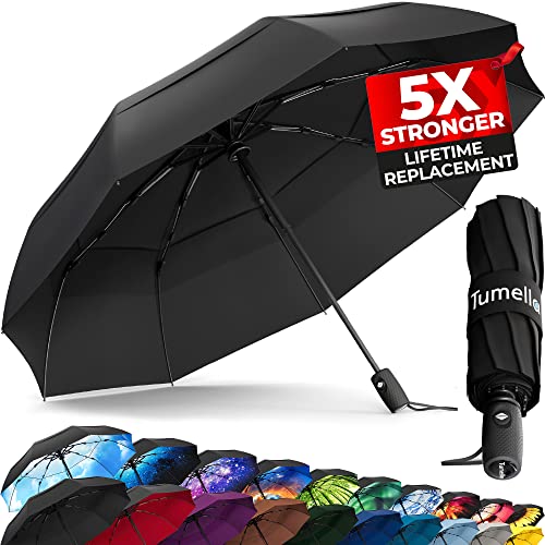 TUMELLA Unbreakable Windproof Travel Umbrella (Light, Beautiful & Superior), 2023 Ultra-Flex Tech, Compact, Small, Portable, Automatic, Strong, Durable, Premium Grip, Vibrant Designs, Folding Umbrella