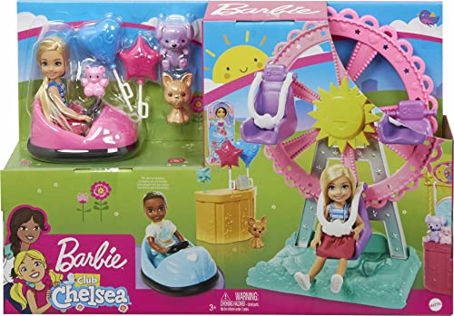 Barbie Club Chelsea Carnival Playset with Blonde Small Doll, Pet & Accessories, Spinning Ferris Wheel, Bumper Cars & More