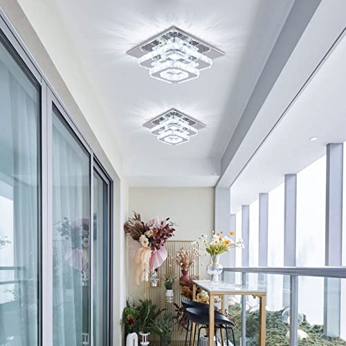 Cainjiazh Mini Chandelier LED Crystal Ceiling Light 2 Layers Flush Mount Ceiling Light Modern Chandelier Lighting for Hallway Staircase Kitchen Bathroom (Cool White)