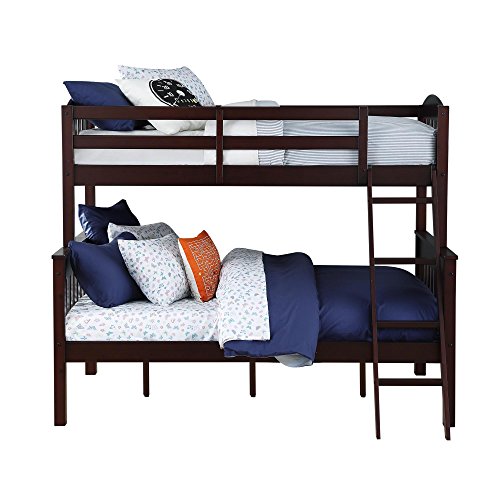 Dorel Living Airlie Solid Wood Bunk Beds Twin Over Full with Ladder and Guard Rail, Espresso