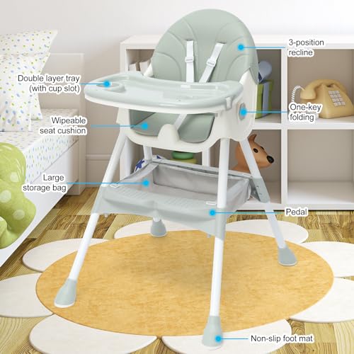 MJKSARE High Chair, 3-in-1 High Chairs for Babies and Toddlers, Five Point Seat Belt, Double Large Tray, Backrest & Height Adjustable, Foldable Baby High Chair ,for Ages 6 Months and Up,Unisex Design