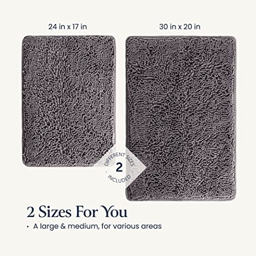 2 Piece Bathroom Rugs Bath Mat Set - Soft Plush Chenille Shower Mats for Bathroom Durable Bath Rug with Rubber Backing, Ultra Absorbent Bath Rugs, Bathtub Mat, Bathroom Rug Mats - 30x20 + 24x17 Inch