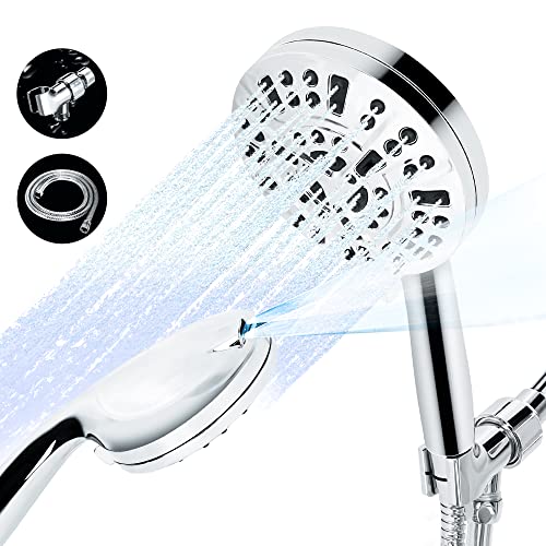 NIKISHAP Shower Head, 10-modes Shower Heads High Pressure, New Anti-clog Nozzle Handheld Shower Head with Extra Long 5 Ft Hose and Adjustable Bracket, Built-in Power Wash to Clean Tub, Tile and Pets.