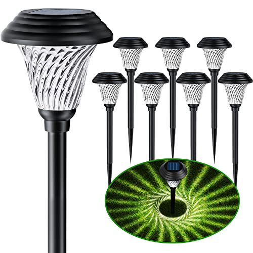 Jkoeier Bright Solar Outdoor Lights 8pack, IP65 Waterproof Solar Pathway Lights, 12 Hrs Long-Lasting Landscape Lighting Solar Garden Lights, Solar Lights Decorative for Walkway Patio Yard & Lawn