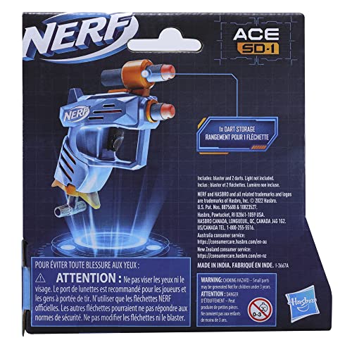 Nerf Elite 2.0 Ace SD-1 Dart Blaster, 2 Nerf Elite Darts, Pull Down Priming, Nerf Blasters, Kids Outdoor Toys for 8 Year Old Boys and Girls and Up, Dart Storage