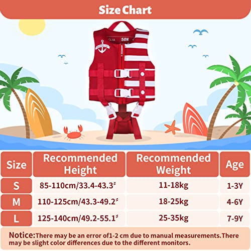 Toddler Swim Vest Floaties for Kids with Adjustable Safety Strap for Learn to Swim Children, Stripes Red M Age 4-6