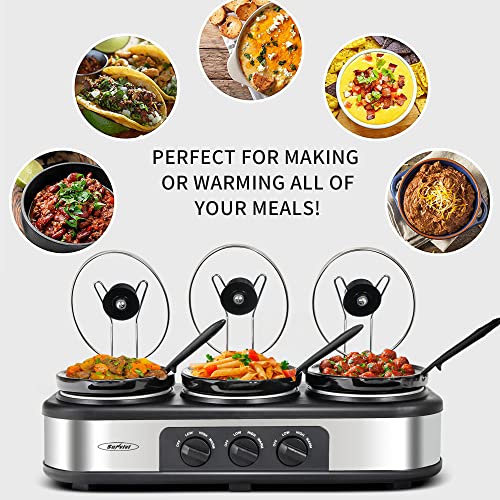 Sunvivi Slow Cooker, Triple Slow Cooker Buffet Server 3 Pot Food Warmer, 3-Section 1.5-Quart Oval Slow Cooker Buffet Food Warmer Adjustable Temp Lid Rests Stainless Steel,Total 4.5 QT