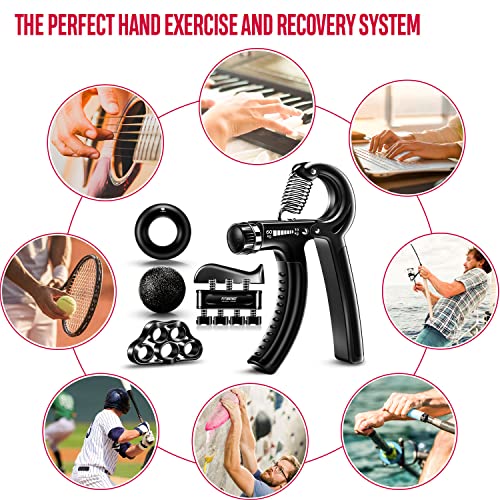 FitBeast Hand Grip Strengthener Workout Kit (5 Pack) Forearm Grip Adjustable Resistance Hand Gripper, Finger Exerciser, Finger Stretcher, Grip Ring & Stress Relief Grip Ball for Athletes