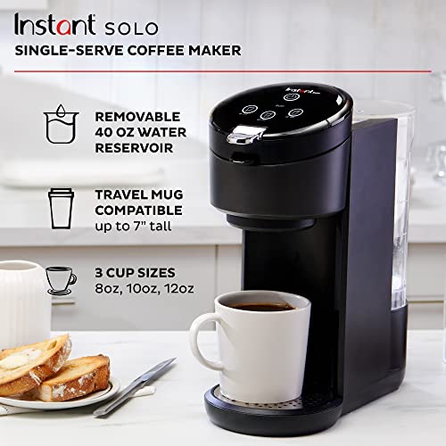 Instant Solo Single Serve Coffee Maker, From the Makers of Instant Pot, K-Cup Pod Compatible Coffee Brewer, Includes Reusable Coffee Pod & Bold Setting, Brew 8 to 12oz., 40oz. Water Reservoir, Black