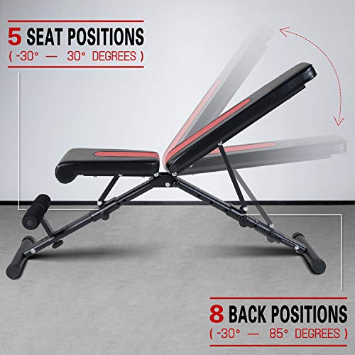 Vanswe Foldable Workout Bench Adjustable Weight Bench Press 650 LBS Weight Capacity for Strength Training Home Gym Equipment