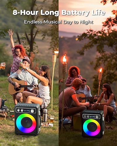 BONAOK Karaoke Machine, Portable Bluetooth Speaker with Two Wireless Microphones, PA System with LED Light for Home Party Indoor/Outdoor, Karaoke Machine for Adults/Kids Supports TWS/TF/USB/FM/AUX