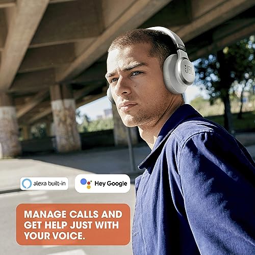 JBL Live 660NC - Wireless Over-Ear Noise Cancelling Headphones with Long Lasting Battery and Voice Assistant - White, Medium