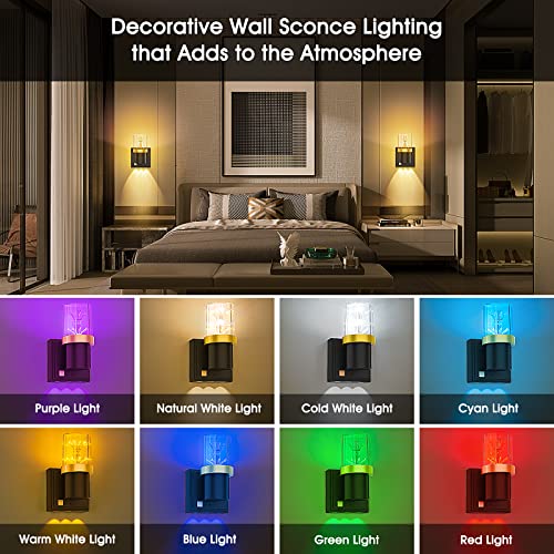 Anerbili Wall Sconces Set of 2, Modern LED Wall Light Dimmable with Remote Control, White and Color Glow, Wall Mounted Sconces Lighting Hardwired for Living Room Bedroom Hallway 10W 700 Lumen