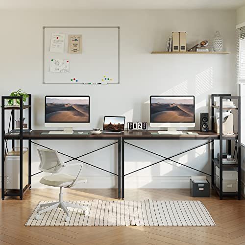 Bestier Computer Desk with Storage Shelves - 55 Inch Home Office Desks with Reversible Bookshelf - Plenty Leg Room and Easy Assemble, Brown