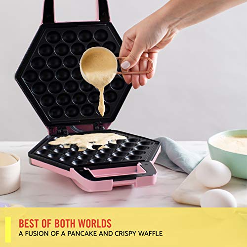 BELLA Bubble Waffle Maker for Hong Kong Style Breakfast Dessert 9" Waffles, Non-stick Iron Plates for Easy Cleaning and Food Release, Cone Rack Included, Pink