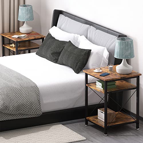 WOODYNLUX Modern Side Table Nightstands Set-of-2 End Table with Storage, Bedside Tables Night Stand with Shelf, Accent Rustic Coffee Table for Sofa, Couch, Bed, Living Room, Bedroom, Rustic