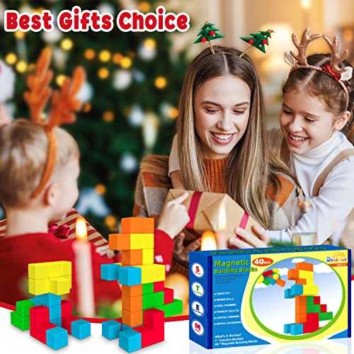 Dolanus Magnetic Blocks for Toddler Toys - 40 Pieces, Max Magnets Strong Magnetic Building Tiles for Kids, STEM Sensory Cube for Preschool, Gift for Boys Girls Age 3 4 5 6 7 Year Old, 1.0 Inch