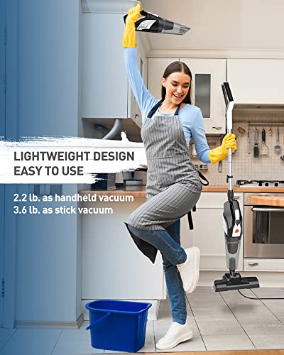 Hihhy Stick-Vacuum Cleaner-Corded Small-Handheld Vacuum - Lightweight Electric Brooms, 20Kpa Powerful Suction 4-in-1 Portable 600W Bagless Mini Hand Vac for Home Pet Hair Hard Wood Floor