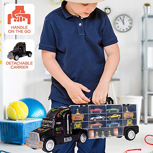 WolVolk Transport Car Carrier Truck Toy for Boys and Girls (Includes 6 Cars and 28 Slots)