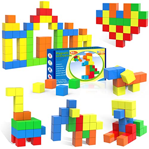 Dolanus Magnetic Blocks for Toddler Toys - 40 Pieces, Max Magnets Strong Magnetic Building Tiles for Kids, STEM Sensory Cube for Preschool, Gift for Boys Girls Age 3 4 5 6 7 Year Old, 1.0 Inch