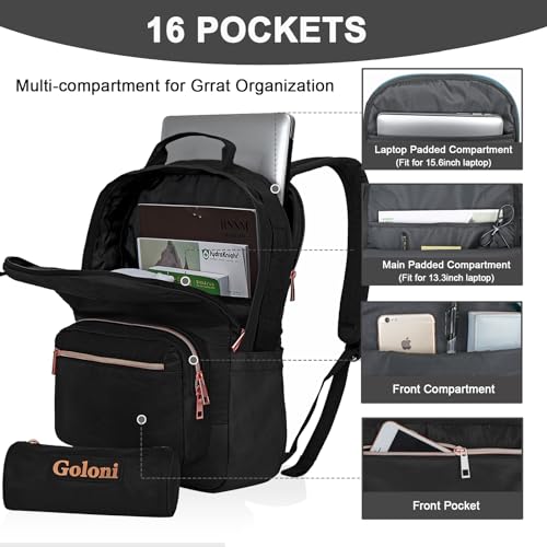Goloni 15.6 Inch Laptop Backpack School bag for Women Girl Work Bag, Cute Womens Travel Backpack Purse, Waterproof Backpacks Nurse Stylish Travel Bags Casual Daypacks for College, Business