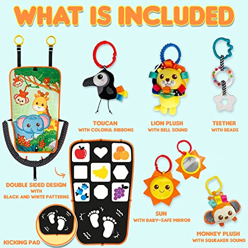 Innofans Baby Car Seat Toy with Music, Mirror, Animals - Portable Infant Travel Activities and Sensory Stroller Toys
