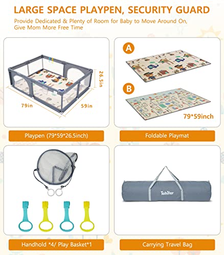 Baby Playpen with Mat, Large Baby Play Yard for Toddler, BPA-Free, Non-Toxic, Safe No Gaps Playards for Babies, Indoor & Outdoor Extra Large Kids Activity Center 79"x59"x26.5" with 0.4" Playmat