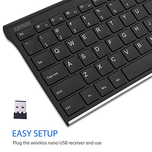 Arteck HW193 USB Wireless Keyboard Stainless Steel Ultra Slim Full Size Keyboard with Numeric Keypad for Computer/Desktop/PC/Laptop/Surface/Smart TV and Windows 11/10/8 Built in Rechargeable Battery