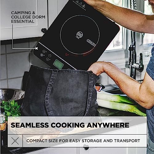 Crux Portable Induction Cooktop, Electric Hot Plate, Programmable Single Burner with Touchscreen LCD Display, Temperature Control, and Auto Shut Off, 1800 Watt, Black