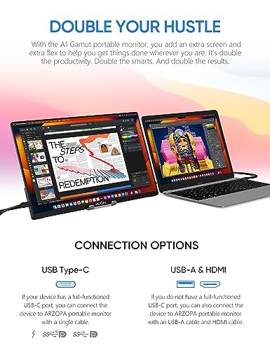 ARZOPA Portable Monitor 15.6'' FHD 1080P Portable Laptop Monitor IPS Computer External Screen USB C HDMI Display for PC MAC Phone Xbox PS5- A1 GAMUT
