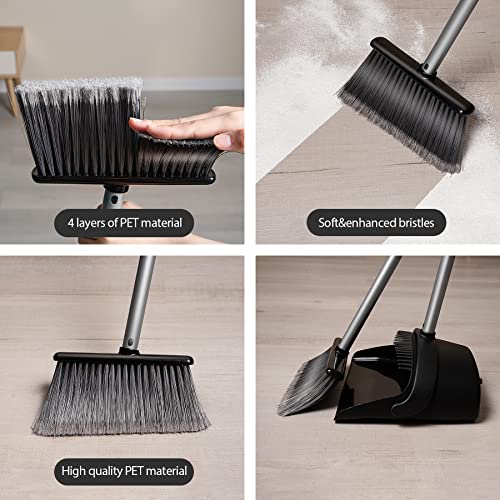 Eyliden Broom and Dustpan Set, Broom Dustpan Combo with 52" Long Handle for Lobby Kitchen Room Office Indoor, Dustpan with Broom Set for Home, Floor Use Lobby Dust Pan Sweep Combo Black