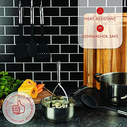 Kitchen Utensils Set 24 Nylon and Stainless Steel Cooking Utensil Set, Non-Stick and Heat Resistant Cooking Utensils Set, Kitchen Tools, Useful Pots and Pans Accessories and Kitchen Gadgets (Black)