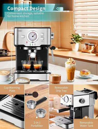 Gevi Espresso Machine, Espresso Maker with Milk Frother Steam Wand, Compact Espresso Super Automatic Espresso Machines for home Cappuccino, Latte