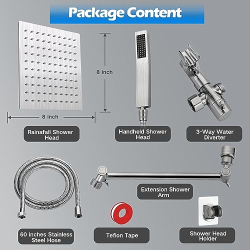 Nickel Square Rainfall Shower Head Combo